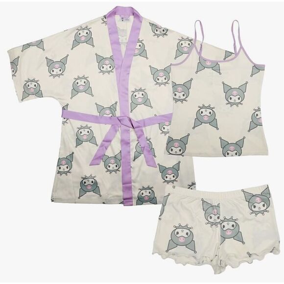 Kuromi by Sanrio Sleepwear Set: Kimono-Style Robe, Cami, and Sleep Shorts Small - Picture 6 of 7
